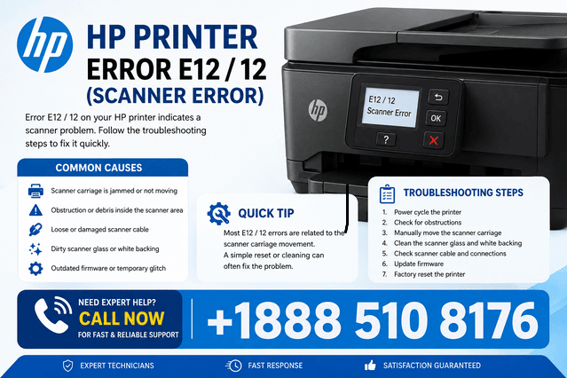 How to Fix HP Printer Error E12 / 12