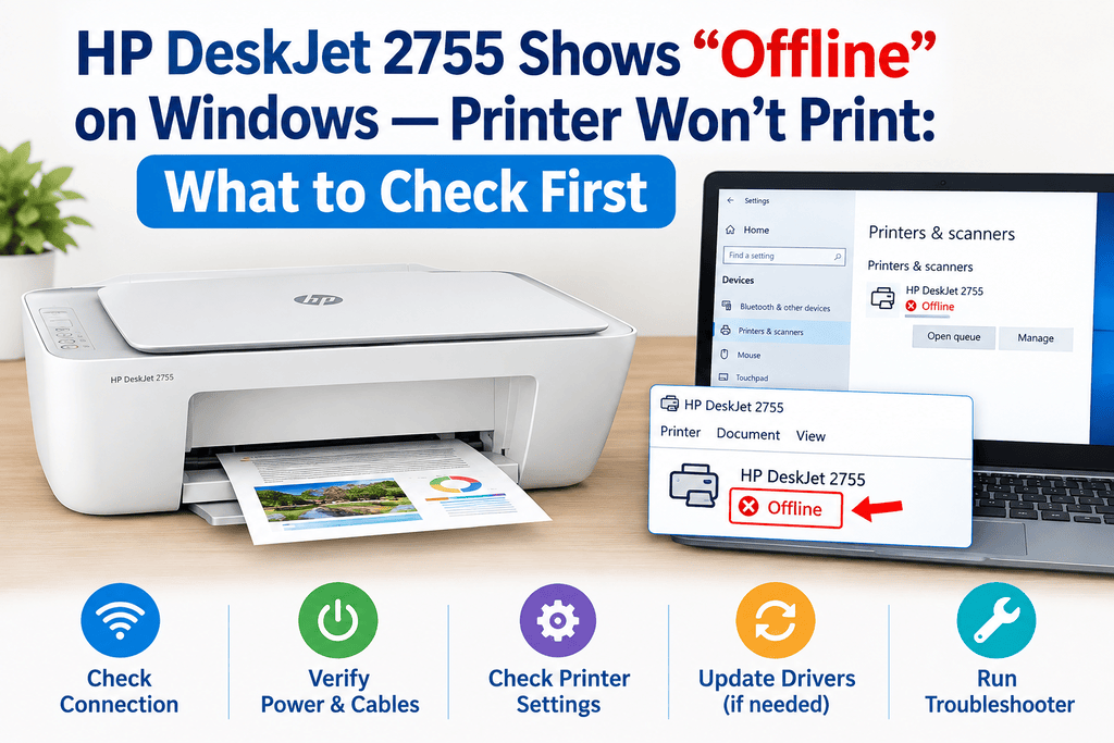 HP DeskJet 2755 Shows “Offline” on Windows — Printer Won’t Print: What to Check First